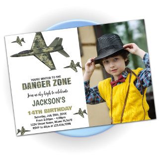 Dark Green Fighter Jet Birthday Invitations Photo