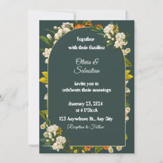Dark Green Floral Arch Wedding Invitation