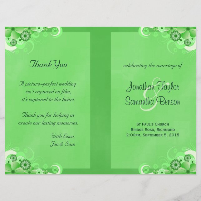 Dark Green Floral Bi Fold Wedding Program (Front)