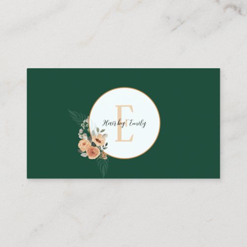 Dark Green floral circle monogram Business Card