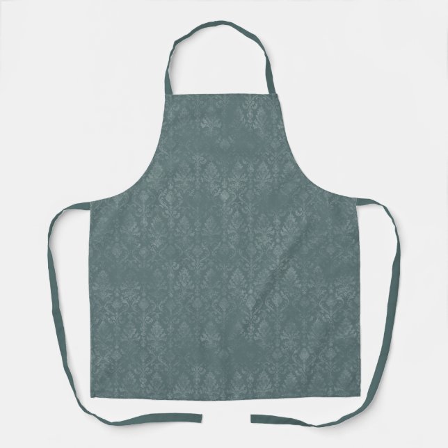 Dark Green Floral Damask Pattern - Apron (Front)
