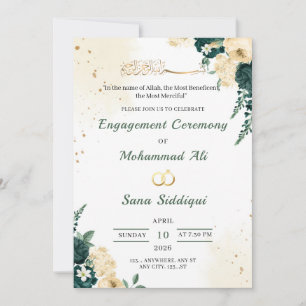 Dark Green Floral Islamic Engagement Invitation