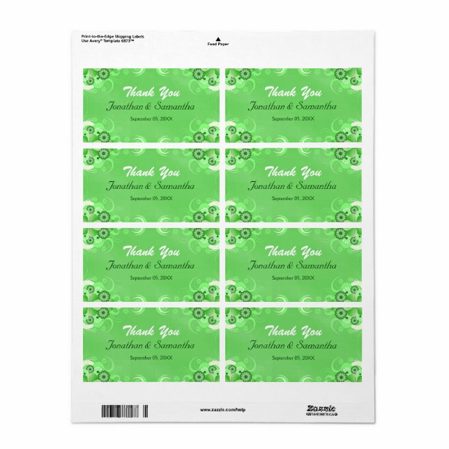 Dark Green Floral Large Wedding Favor Labels (Full Sheet)