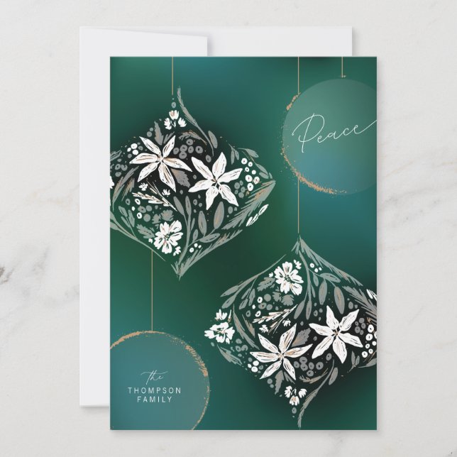 Dark Green Floral Ornament Non-Photo Holiday Card (Front)