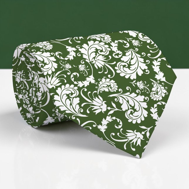 Dark Green Floral Pattern Custom Necktie (Creator Uploaded)