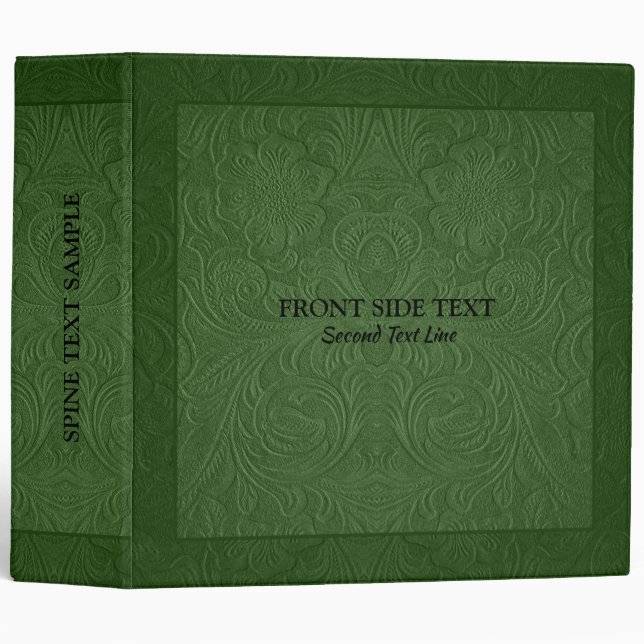 Dark green floral pattern suede leather texture 3 ring binder (Front/Spine)