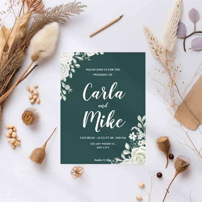 Dark Green Floral Wedding Invitation (Creator Uploaded)