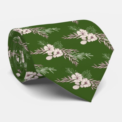 Dark Green Floral Wedding  Neck Tie