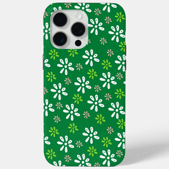 Dark Green Flowers Pattern iPhone 15 Pro Max Case (Back)