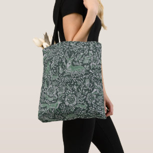 Dark Green Forest Animal Fox Rabbit Owl Christmas Tote Bag