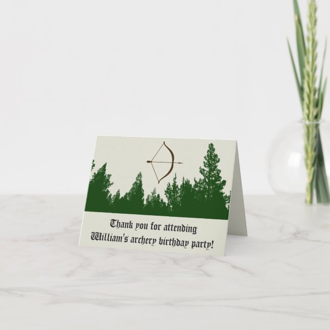 Dark Green Forest Archery Birthday Thank You Note Card (Front)