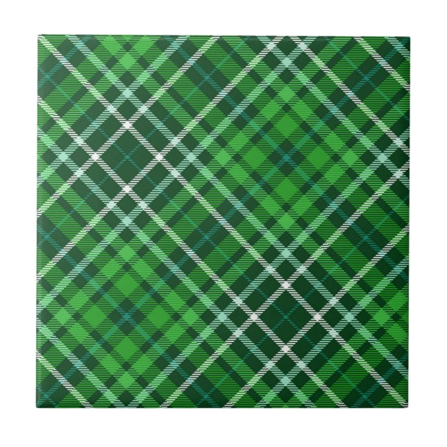Dark Green & Forest Green Plaid Pattern Ceramic Tile (Front)