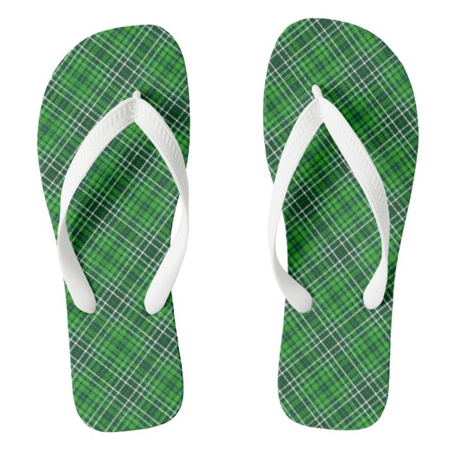 Dark Green & Forest Green Plaid Pattern Flip Flops (Footbed)