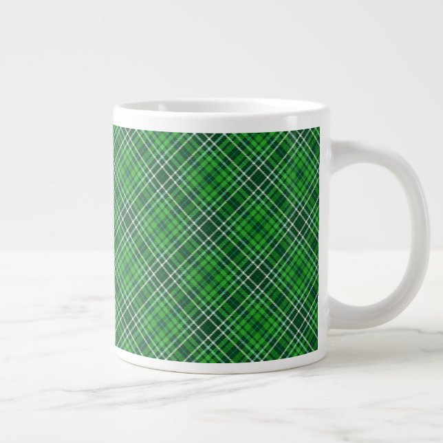 Dark Green & Forest Green Plaid Pattern Giant Coffee Mug (Right)