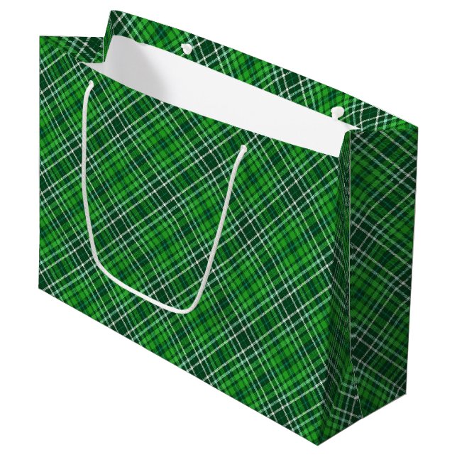 Dark Green & Forest Green Plaid Pattern Large Gift Bag (Front Angled)