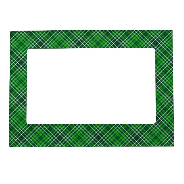 Dark Green & Forest Green Plaid Pattern Magnetic Frame (Front)