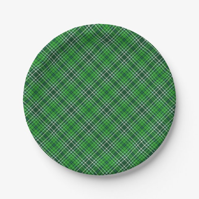 Dark Green & Forest Green Plaid Pattern Paper Plates (Front)
