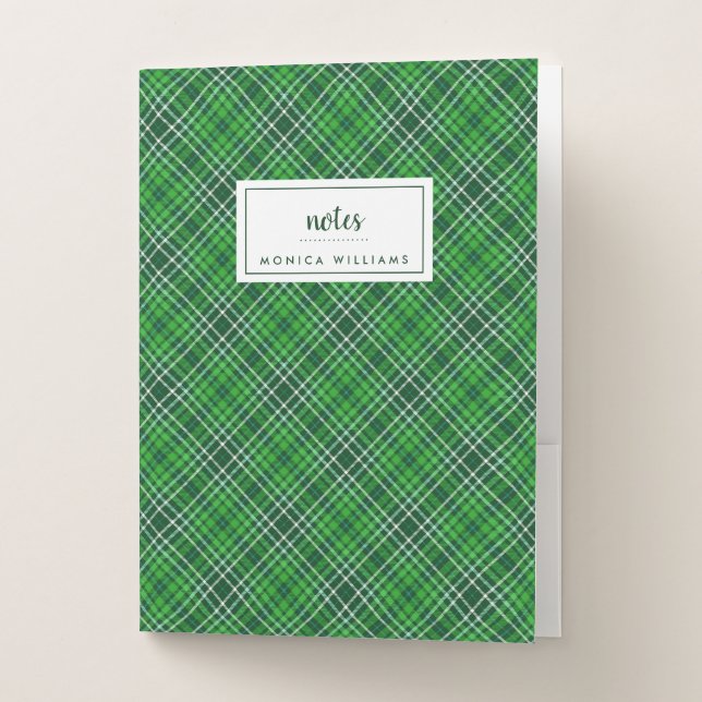 Dark Green & Forest Green Plaid Pattern Pocket Folder (Front)