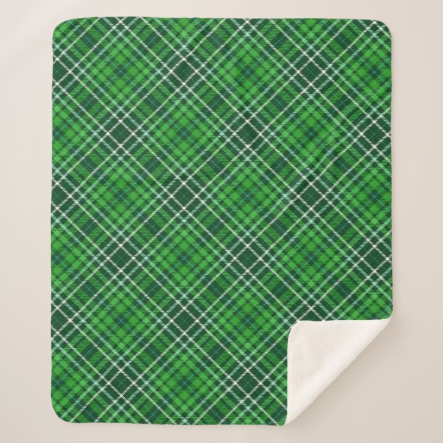 Dark Green & Forest Green Plaid Pattern Sherpa Blanket (Front)