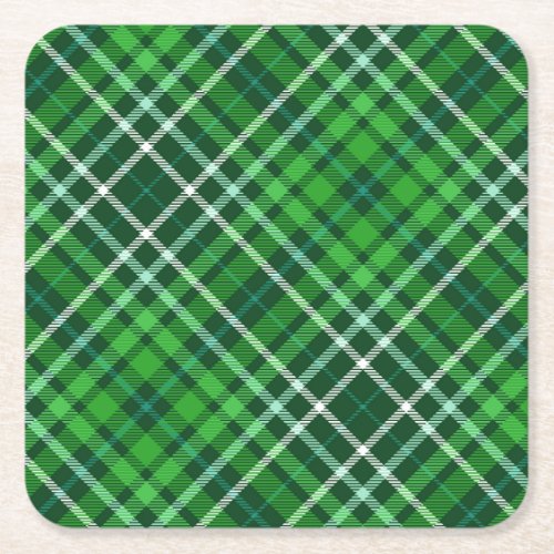 Dark Green  Forest Green Plaid Pattern Square Paper Coaster