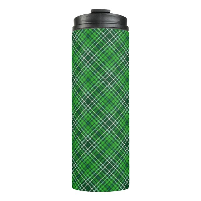 Dark Green & Forest Green Plaid Pattern Thermal Tumbler (Front)