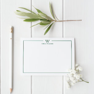 Dark Green Formal Classic Family Monogram Minimal Note Card