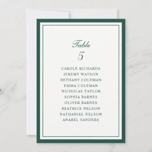 Dark Green Frame Wedding Table Seating Chart Card