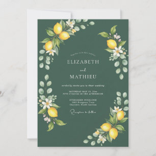 Dark Green Fresh Mediterranean Wedding Invitation