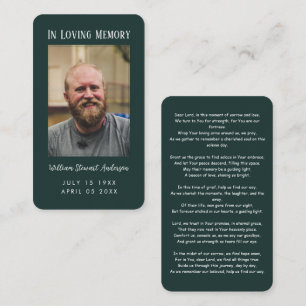 Dark Green Funeral Memorial Prayer Photo Card