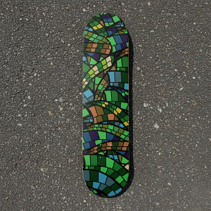 Dark Green Geometric Dragon Scale Urban Mosaic Skateboard Deck