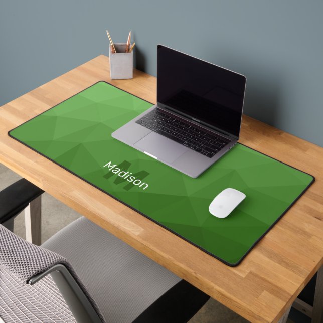 Dark green Geometric Mesh Pattern monogram Desk Mat (Office 2)