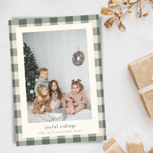 Dark Green Gingham Joyful Tidings Photo Christmas Holiday Card