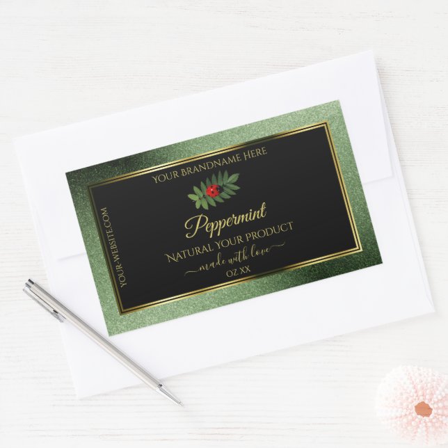 Dark Green Glitter Black Product Labels Ladybug (Envelope)