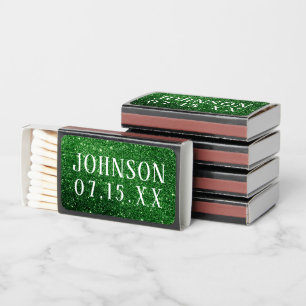 Dark green glitter look background Wedding Day Matchboxes