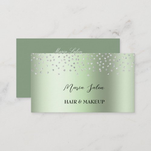Dark Green glitter Silver watercolor Business Card