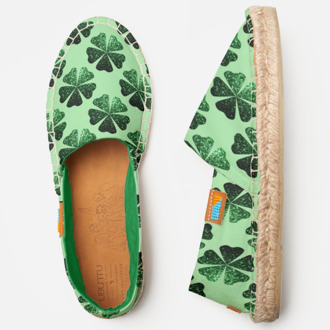 Dark Green glitter sparkle Shamrock Clover pattern Espadrilles (Side)