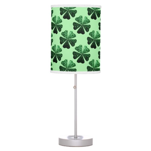 Dark Green glitter sparkle Shamrock Clover pattern Table Lamp