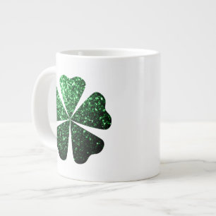 Dark Green glitter sparkle Shamrock Clovers Giant Coffee Mug