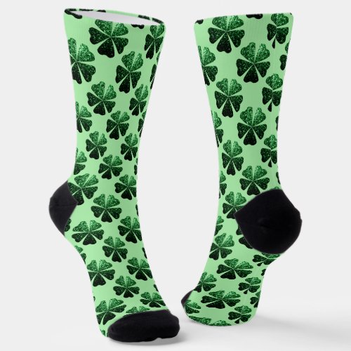 Dark Green glitter sparkle Shamrock pattern Socks