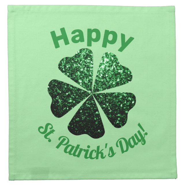 Dark Green glitter sparkle Shamrock St Patrick Day Cloth Napkin (Front)