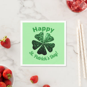 Dark Green glitter sparkle Shamrock St Patrick Day Napkins