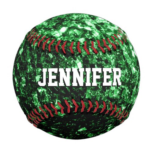 Dark green glitter sparkles Your name Team Baseball