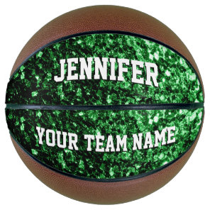 Dark green glitter sparkles Your name Team Basketball