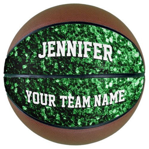 Dark green glitter sparkles Your name Team Basketball