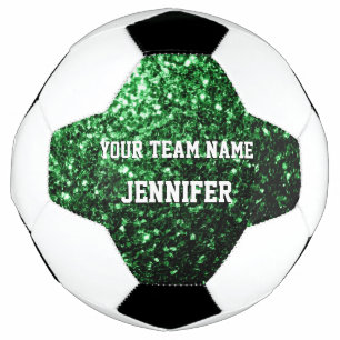 Dark green glitter sparkles Your name Team Soccer Ball