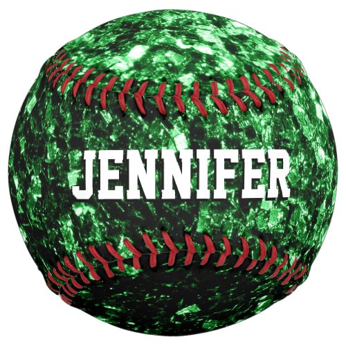 Dark green glitter sparkles Your name Team Softball