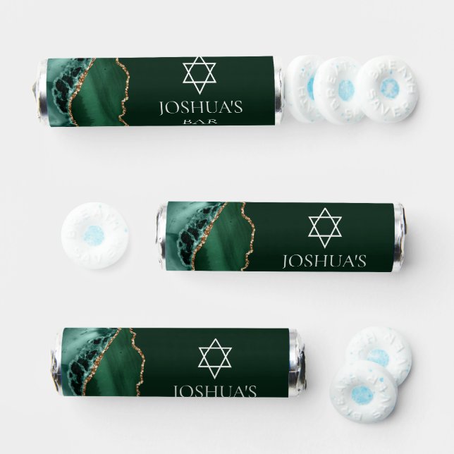 Dark Green Gold Agate Bar Mitzvah Custom Party Breath Savers® Mints (Assorted)