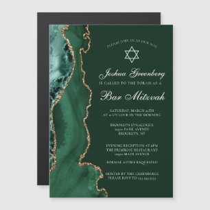Dark Green Gold Agate Bar Mitzvah Party Magnetic Invitation