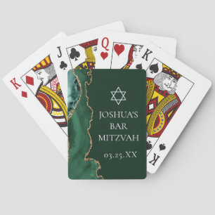 Dark Green Gold Agate Bar Mitzvah Party Poker Cards