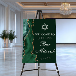 Dark Green Gold Agate Bar Mitzvah Party Welcome Foam Board